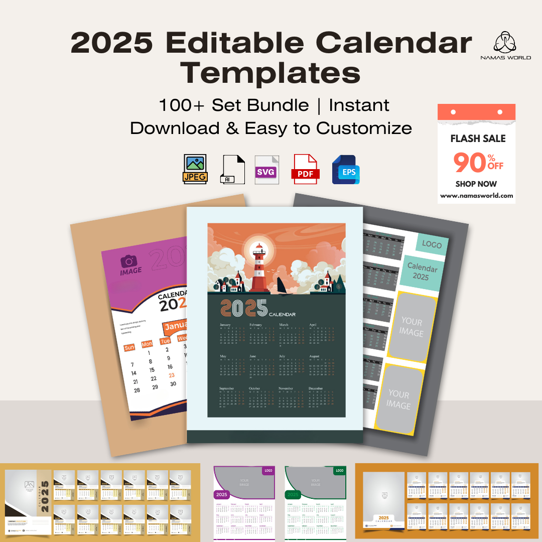 2025 Editable Calendar Templates | 100+ Set Bundle | Instant Download & Easy to Customize