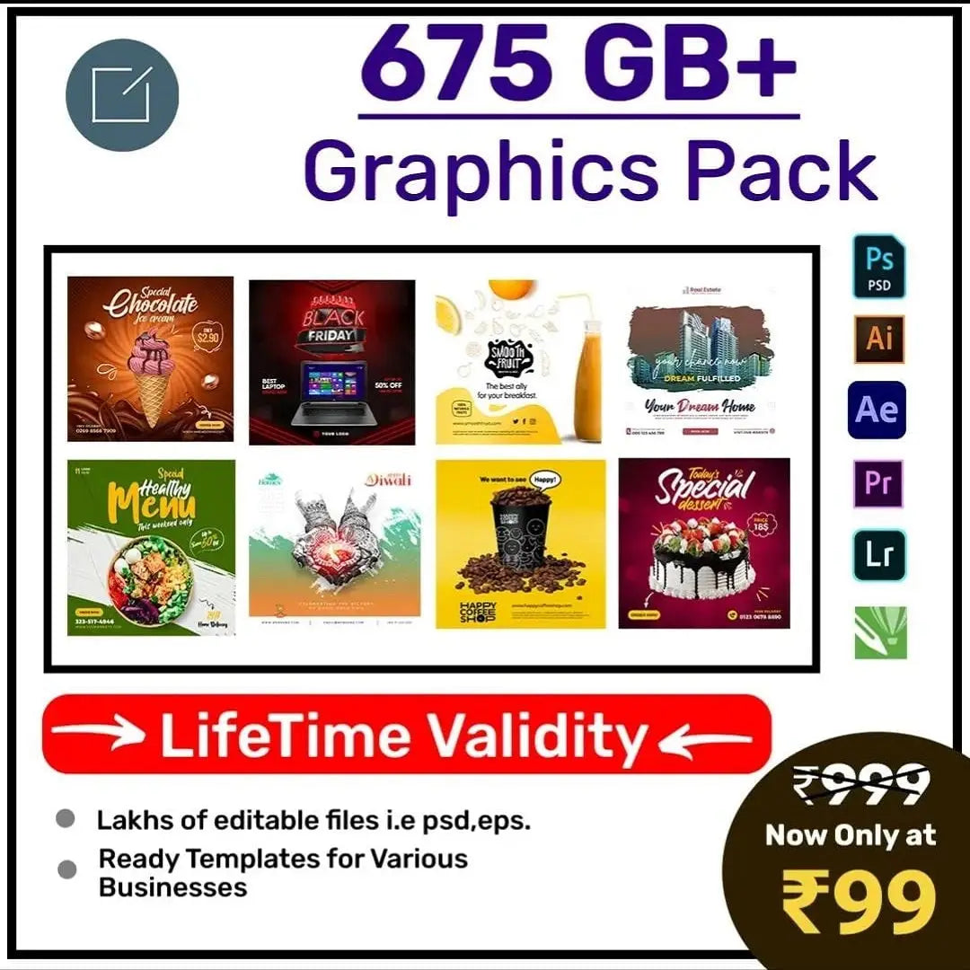 675 GB Graphic Designing Mega Pack with Lifetime Validity