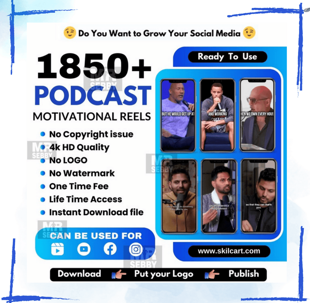 1850+ Podcast Motivational Reels Bundle for Social Media Growth